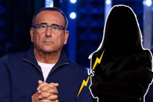 carlo conti e sagoma donna