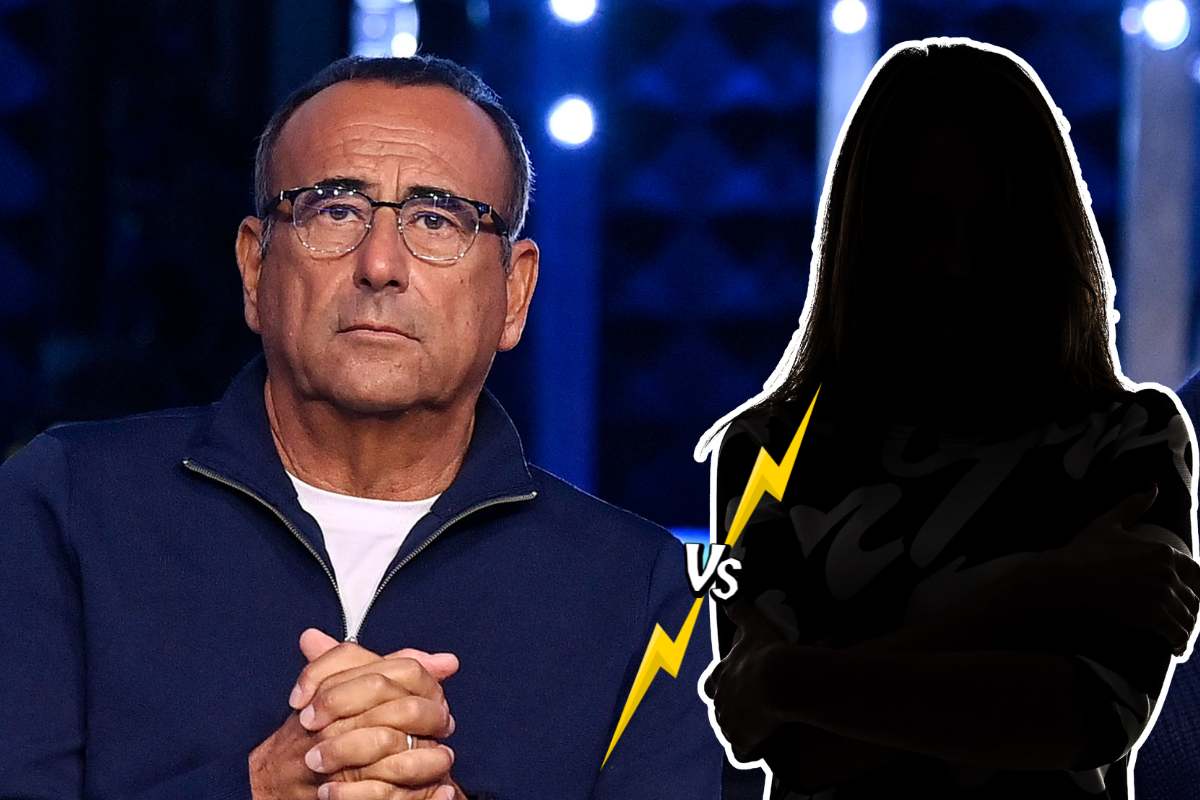 carlo conti e sagoma donna