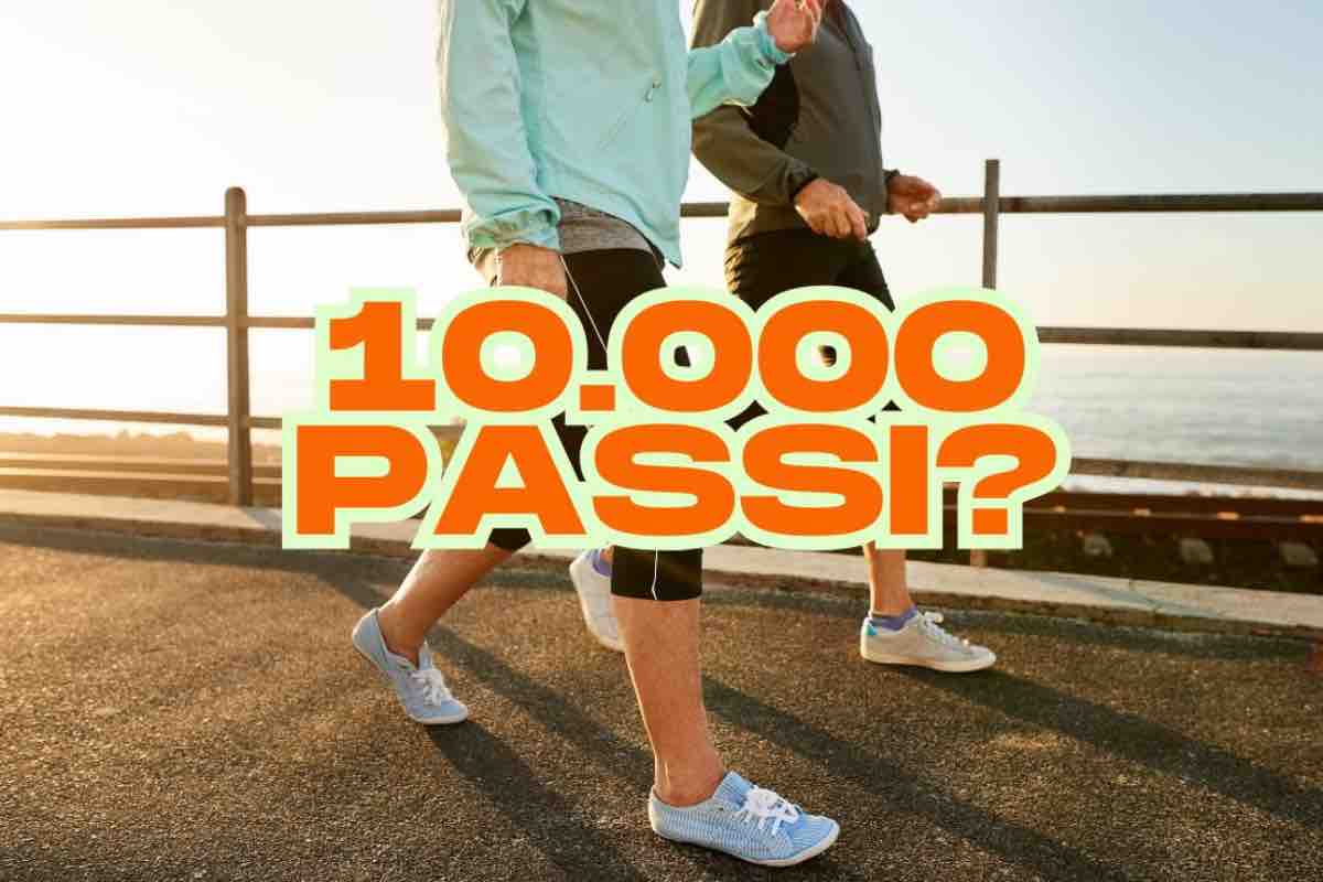 Persone che camminano e scritta '10.000 passi?'